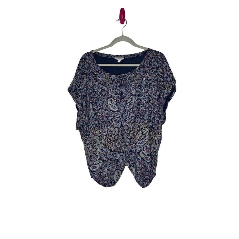 Lucky Brand Women's Plus Size Paisley Bohemian Top 1X Short Sleeve
